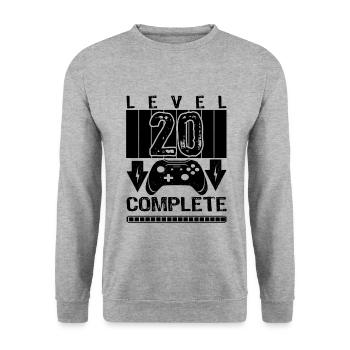 20. Geburtstag Männer Gamer Level 20 Complete - Unisex Pullover - Weißgrau meliert - Vorne - Alina (178cm) & Michal (187cm)