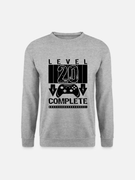 20. Geburtstag Männer Gamer Level 20 Complete - Unisex Pullover - Weißgrau meliert