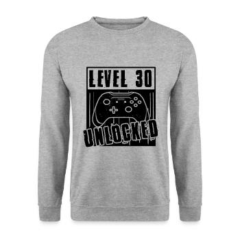 30er Geburtstag Mann Level 30 Freigeschaltet - Unisex Pullover - Weißgrau meliert - Vorne - Alina (178cm) & Michal (187cm)
