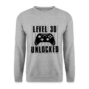 30. Geburtstag Mann Level 30 Jahre Freigeschaltet - Unisex Pullover - Weißgrau meliert - Vorne - Alina (178cm) & Michal (187cm)