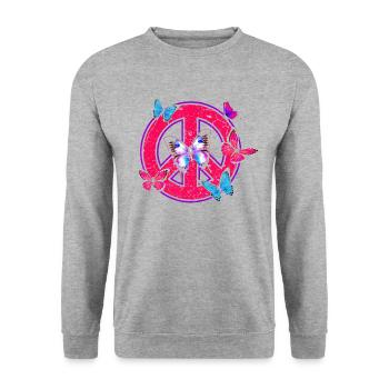 Peace und Schmetterlinge - Unisex Pullover - Weißgrau meliert - Vorne - Alina (178cm) & Michal (187cm)