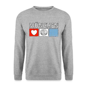 München mit Herz - Unisex Pullover - Weißgrau meliert - Vorne - Alina (178cm) & Michal (187cm)