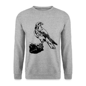 Falke Vogel sitzt auf Baum Cool Vogel Liebhaber Geschenk - Unisex Pullover - Weißgrau meliert - Vorne - Alina (178cm) & Michal (187cm)