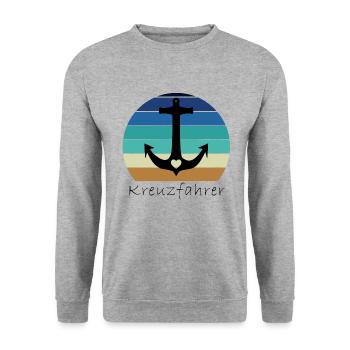 Retro Anker mit Herz Kreuzfahrer - Unisex Pullover - Weißgrau meliert - Vorne - Alina (178cm) & Michal (187cm)