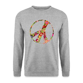 Peace Flower Power Symbol Hippie Blumenkind - Unisex Pullover - Weißgrau meliert - Vorne - Alina (178cm) & Michal (187cm)