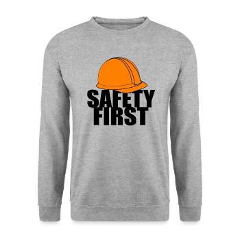 Safety First Sicherheit zuerst Schutzhelm Schützen - Unisex Pullover - Weißgrau meliert - Vorne - Alina (178cm) & Michal (187cm)