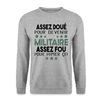 Militaire Armée Régiment Soldat Humour Cadeau - Sweat-shirt Unisexe - gris chiné - Devant - Alina (178cm) & Michal (187cm)