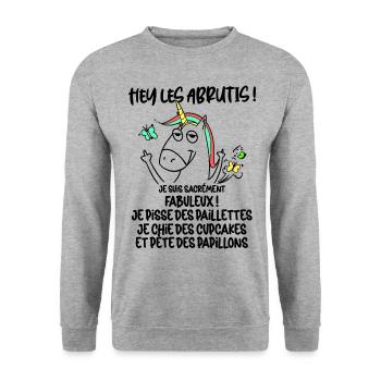 Licorne Paillettes Cadeau Drole Homme Ou Femme - Sweat-shirt Unisexe - gris chiné - Devant - Alina (178cm) & Michal (187cm)
