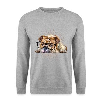 BULLDOG avec lunettes Dog Dogs Français BULLDOGG - Sweat-shirt Unisexe - gris chiné - Devant - Alina (178cm) & Michal (187cm)