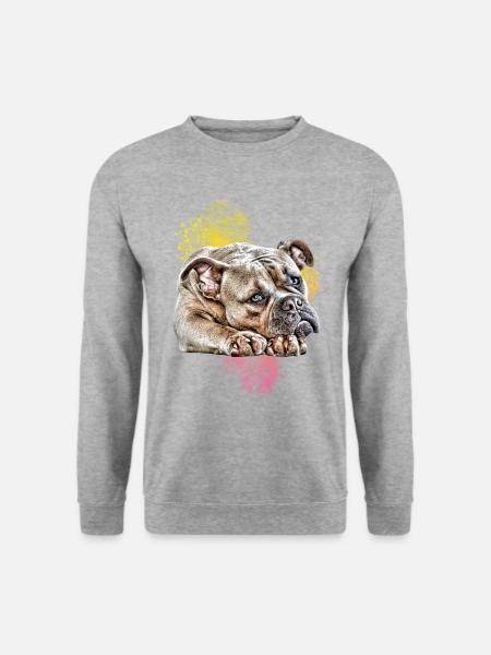 OLD ENGLISH BULLDOG BULLDOGGE Hund Hunde - Unisex Pullover - Weißgrau meliert