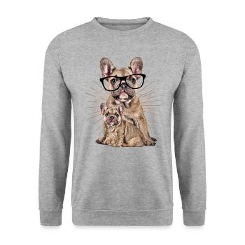 CHIEN avec lunettes Chien Chien Bulldog - Sweat-shirt Unisexe - gris chiné - Devant - Alina (178cm) & Michal (187cm)