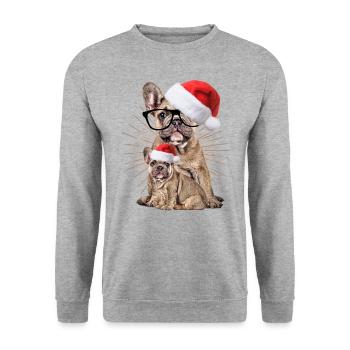 Bouledogue françaisChiens de Noël - Sweat-shirt Unisexe - gris chiné - Devant - Alina (178cm) & Michal (187cm)