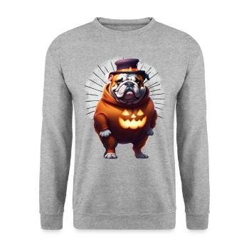 Bulldogge Halloween Hund HUNDE - Unisex Pullover - Weißgrau meliert - Vorne - Alina (178cm) & Michal (187cm)