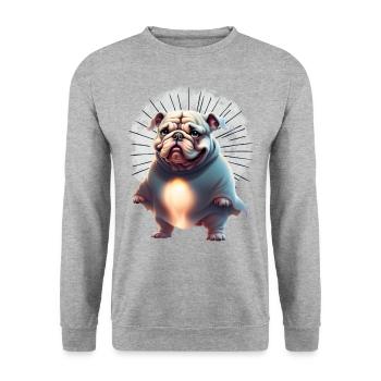 Bulldogge Halloween Hund HUNDE - Unisex Pullover - Weißgrau meliert - Vorne - Alina (178cm) & Michal (187cm)