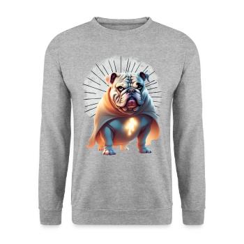 Bulldogge Halloween Hund Hunde - Unisex Pullover - Weißgrau meliert - Vorne - Alina (178cm) & Michal (187cm)