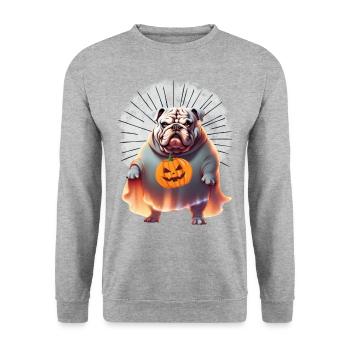 Bulldogge Halloween Hund englische BULLDOGGE - Unisex Pullover - Weißgrau meliert - Vorne - Alina (178cm) & Michal (187cm)