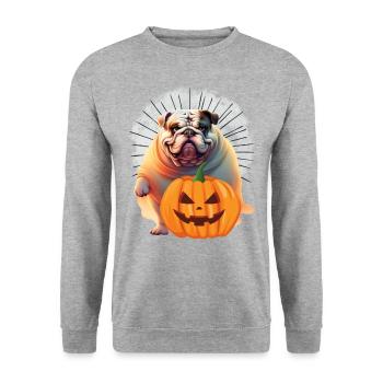 Bulldogge Halloween Hund englische Bulldogge - Unisex Pullover - Weißgrau meliert - Vorne - Alina (178cm) & Michal (187cm)