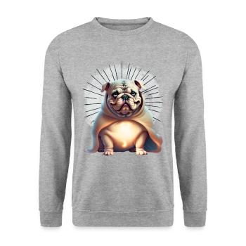 Bulldogge Halloween Hund Hunde - Unisex Pullover - Weißgrau meliert - Vorne - Alina (178cm) & Michal (187cm)
