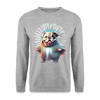 Bulldogge Halloween Hund Hunde - Unisex Pullover - Weißgrau meliert - Vorne - Alina (178cm) & Michal (187cm)