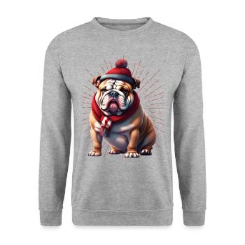 Bulldogge Frohe Weihnachten Hund Hunde - Unisex Pullover - Weißgrau meliert - Vorne - Alina (178cm) & Michal (187cm)