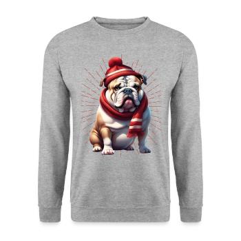 Bulldogge Frohe Weihnachten Hund Hunde - Unisex Pullover - Weißgrau meliert - Vorne - Alina (178cm) & Michal (187cm)