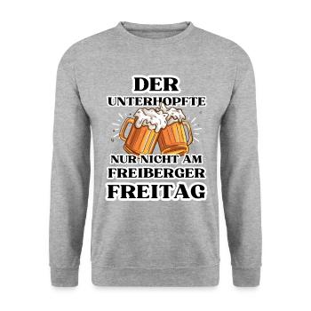 Der UNTERHOPFTE nur nicht am FREIBERGER FREITAG - Unisex Pullover - Weißgrau meliert - Vorne - Alina (178cm) & Michal (187cm)