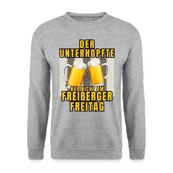Der UNTERHOPFTE nur nicht am FREIBERGER FREITAG - Unisex Pullover - Weißgrau meliert - Vorne - Alina (178cm) & Michal (187cm)