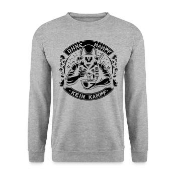 Ohne Mampf kein Kampf! 💪😄 🍔🔥 - Unisex Pullover - Weißgrau meliert - Vorne - Alina (178cm) & Michal (187cm)