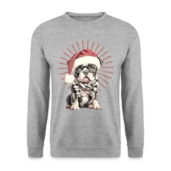 drôle Père Noël Bulldog chiens de Noël - Sweat-shirt Unisexe - gris chiné - Devant - Alina (178cm) & Michal (187cm)
