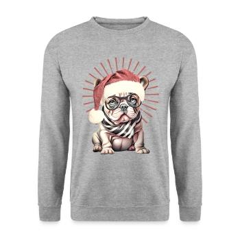 drôle Père Noël Bulldog chiens de Noël - Sweat-shirt Unisexe - gris chiné - Devant - Alina (178cm) & Michal (187cm)