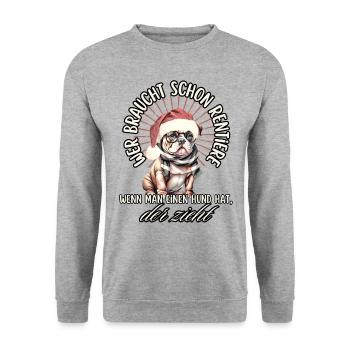 drôle Père Noël Bulldog chiens de Noël - Sweat-shirt Unisexe - gris chiné - Devant - Alina (178cm) & Michal (187cm)
