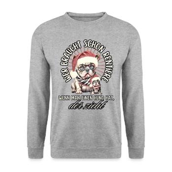 drôle Père Noël Bulldog chiens de Noël - Sweat-shirt Unisexe - gris chiné - Devant - Alina (178cm) & Michal (187cm)