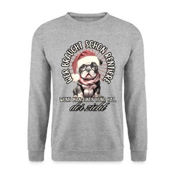 drôle Père Noël Bulldog chiens de Noël - Sweat-shirt Unisexe - gris chiné - Devant - Alina (178cm) & Michal (187cm)