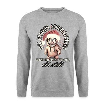 drôle Père Noël Bulldog chiens de Noël - Sweat-shirt Unisexe - gris chiné - Devant - Alina (178cm) & Michal (187cm)