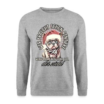 drôle Père Noël Bulldog chiens de Noël - Sweat-shirt Unisexe - gris chiné - Devant - Alina (178cm) & Michal (187cm)