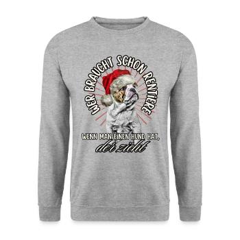 drôle Père Noël Bulldog chiens de Noël - Sweat-shirt Unisexe - gris chiné - Devant - Alina (178cm) & Michal (187cm)