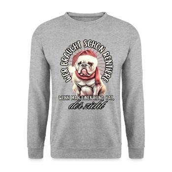 drôle Père Noël Bulldog chiens de Noël - Sweat-shirt Unisexe - gris chiné - Devant - Alina (178cm) & Michal (187cm)