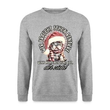 drôle Père Noël Bulldog chiens de Noël - Sweat-shirt Unisexe - gris chiné - Devant - Alina (178cm) & Michal (187cm)