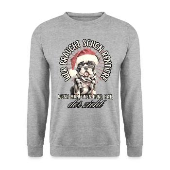 drôle Père Noël Bulldog chiens de Noël - Sweat-shirt Unisexe - gris chiné - Devant - Alina (178cm) & Michal (187cm)