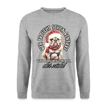 drôle Père Noël Bulldog chiens de Noël - Sweat-shirt Unisexe - gris chiné - Devant - Alina (178cm) & Michal (187cm)