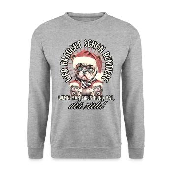 drôle Père Noël Bulldog chiens de Noël - Sweat-shirt Unisexe - gris chiné - Devant - Alina (178cm) & Michal (187cm)