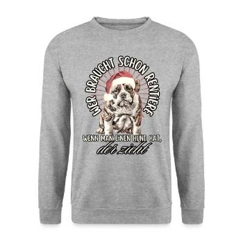 drôle Père Noël Bulldog chiens de Noël - Sweat-shirt Unisexe - gris chiné - Devant - Alina (178cm) & Michal (187cm)