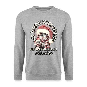 drôle Père Noël Bulldog chiens de Noël - Sweat-shirt Unisexe - gris chiné - Devant - Alina (178cm) & Michal (187cm)