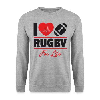 Rugby ist mein Leben,Geschenkidee - Unisex Pullover - Weißgrau meliert - Vorne - Alina (178cm) & Michal (187cm)