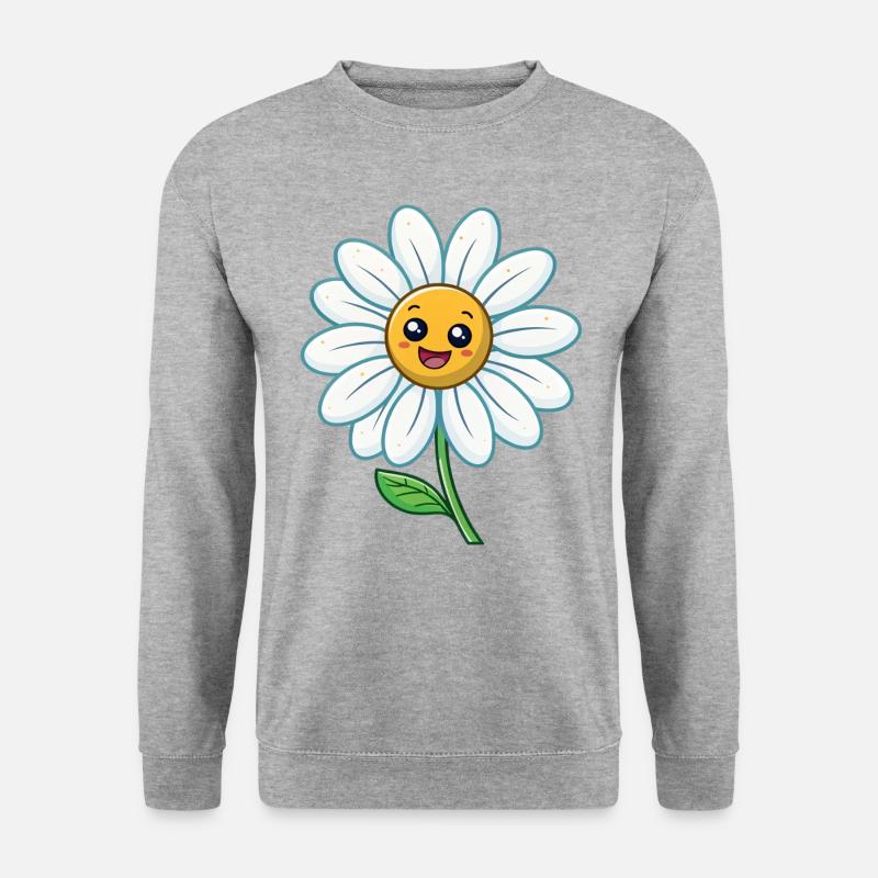 Lustiges Gänseblümchen mit Gesicht Blumen - Unisex Pullover - Weißgrau meliert