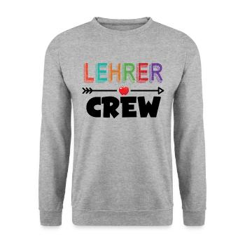 Lehrer Shirt Crew Einschulung Geschenk Erzieher - Unisex Pullover - Weißgrau meliert - Vorne - Alina (178cm) & Michal (187cm)