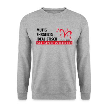 Sternzeichen Widder - Eigenschaften - Unisex Pullover - Weißgrau meliert - Vorne - Alina (178cm) & Michal (187cm)