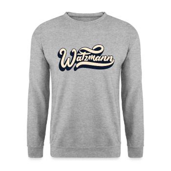 Vintage Watzmann Schriftzug - zweifarbiges Design - Unisex Pullover - Weißgrau meliert - Vorne - Alina (178cm) & Michal (187cm)
