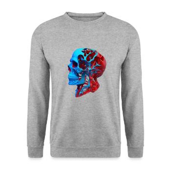 Anatomische Zeichnung Kopf Rot Blau - Unisex Pullover - Weißgrau meliert - Vorne - Alina (178cm) & Michal (187cm)