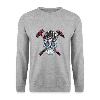 Crâne de mineur avec des fleurs - Sweat-shirt Unisexe - gris chiné - Devant - Alina (178cm) & Michal (187cm)